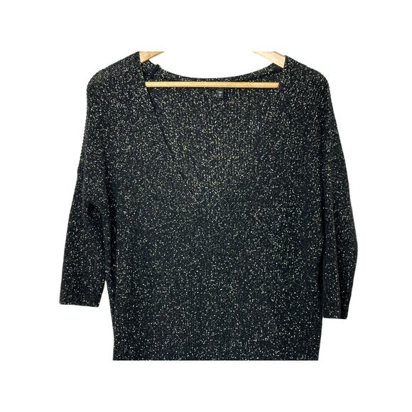 Express Black & Glitter Gold V-Neckline Short Sleeve Sweater Women's Small - Picture 3 of 6